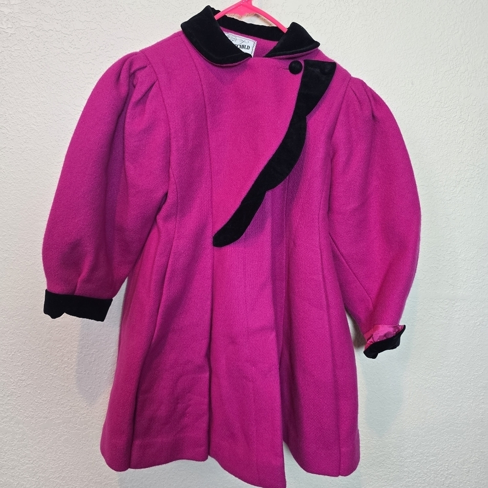 Vintage Rothschild Girls Magenta Pink Black Holiday Dress Wool Coat Size 6